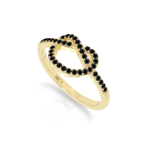 natural black onyx infinity knot promise rings in yellow gold vermeil