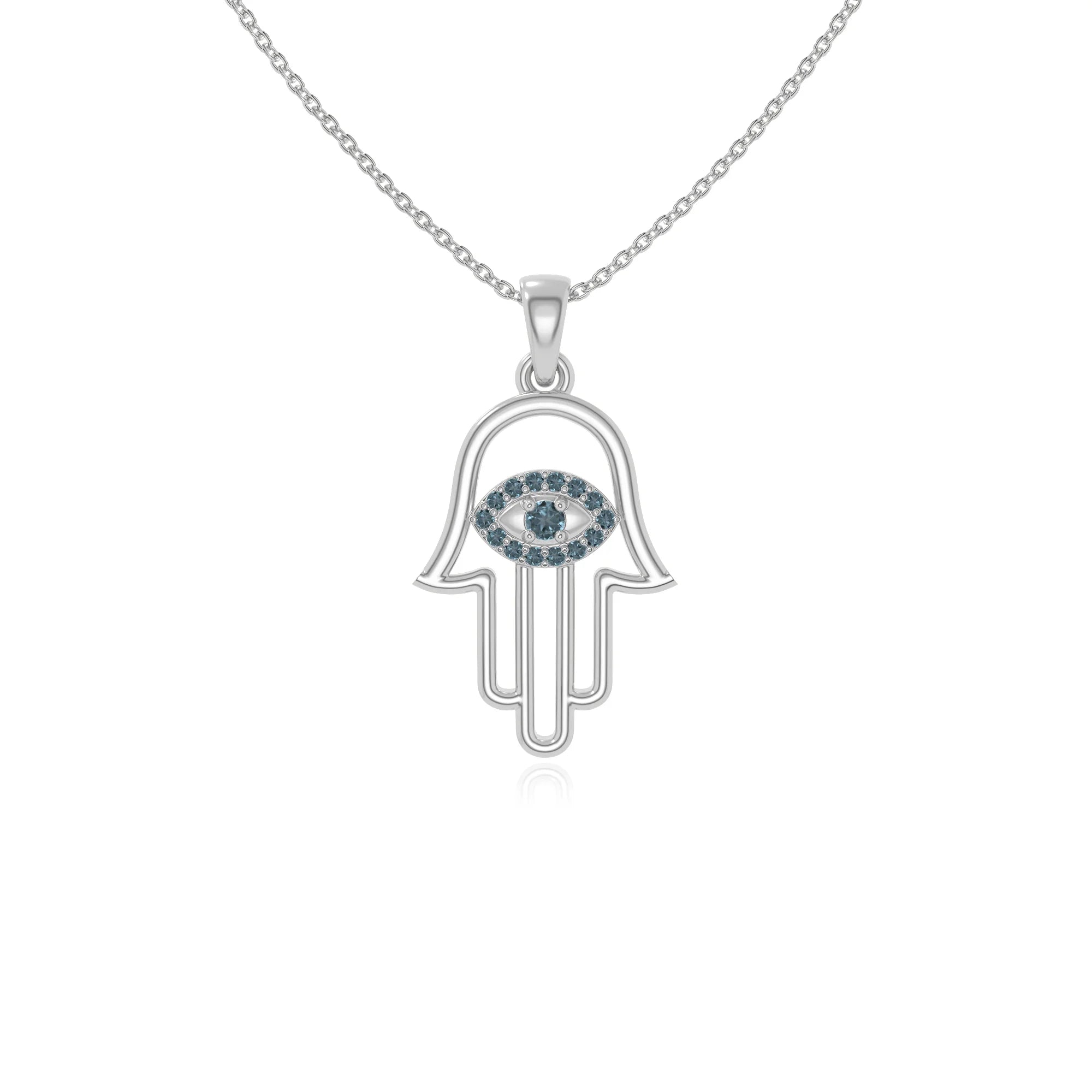 natural london-blue-topaz evil eye hamsa hand necklaces in sterling silver 
