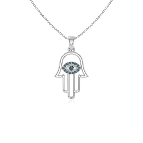 natural london-blue-topaz evil eye hamsa hand necklaces in sterling silver 