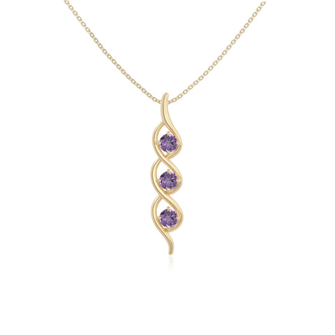 natural amethyst 3 stone helix necklaces in yellow gold vermeil 