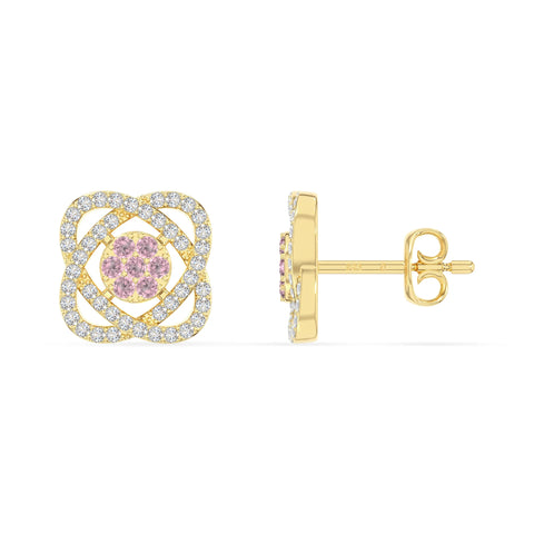 natural pink-tourmaline inner power stud earrings in yellow gold vermeil 