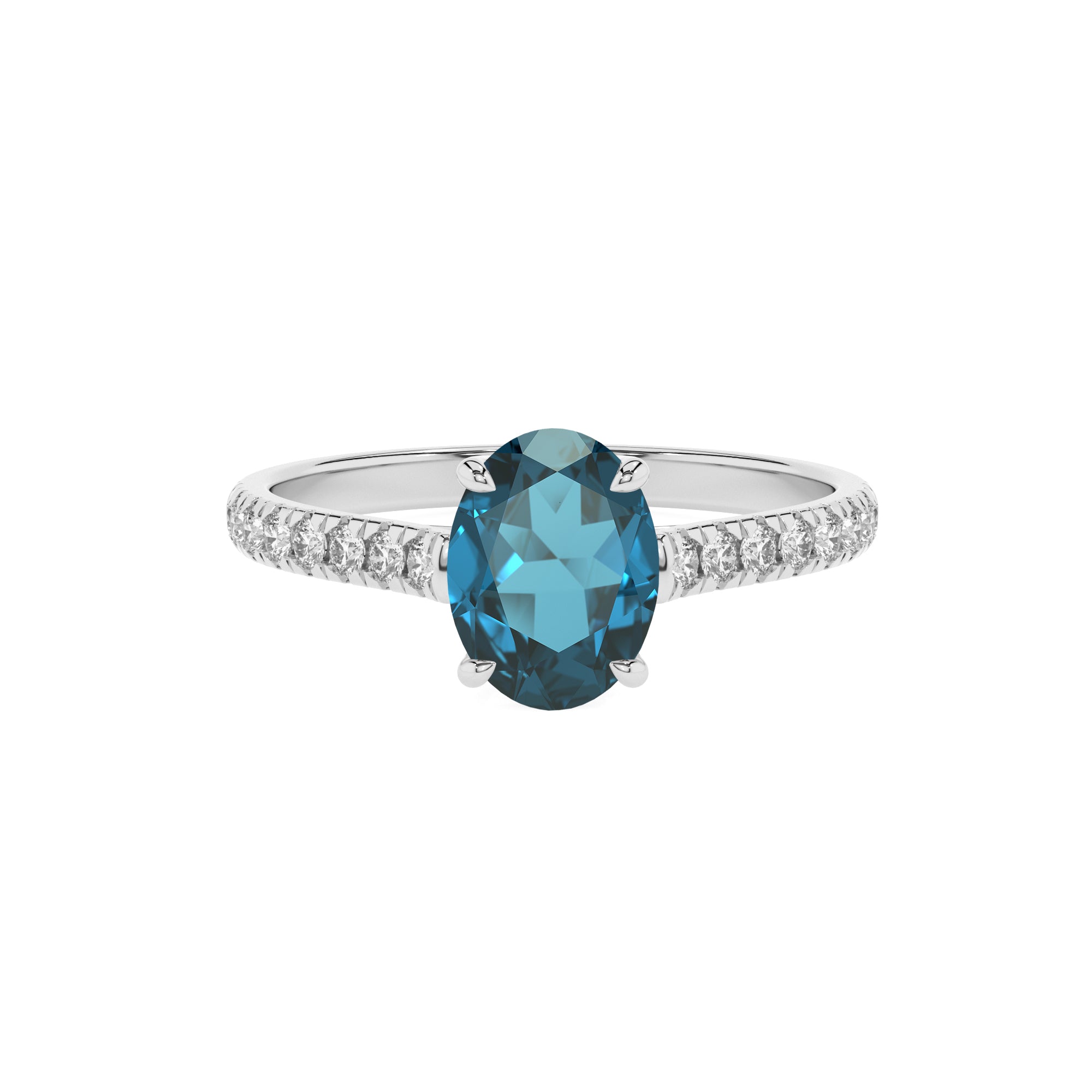 natural london blue topaz oval half eterity solitaire engagement ring