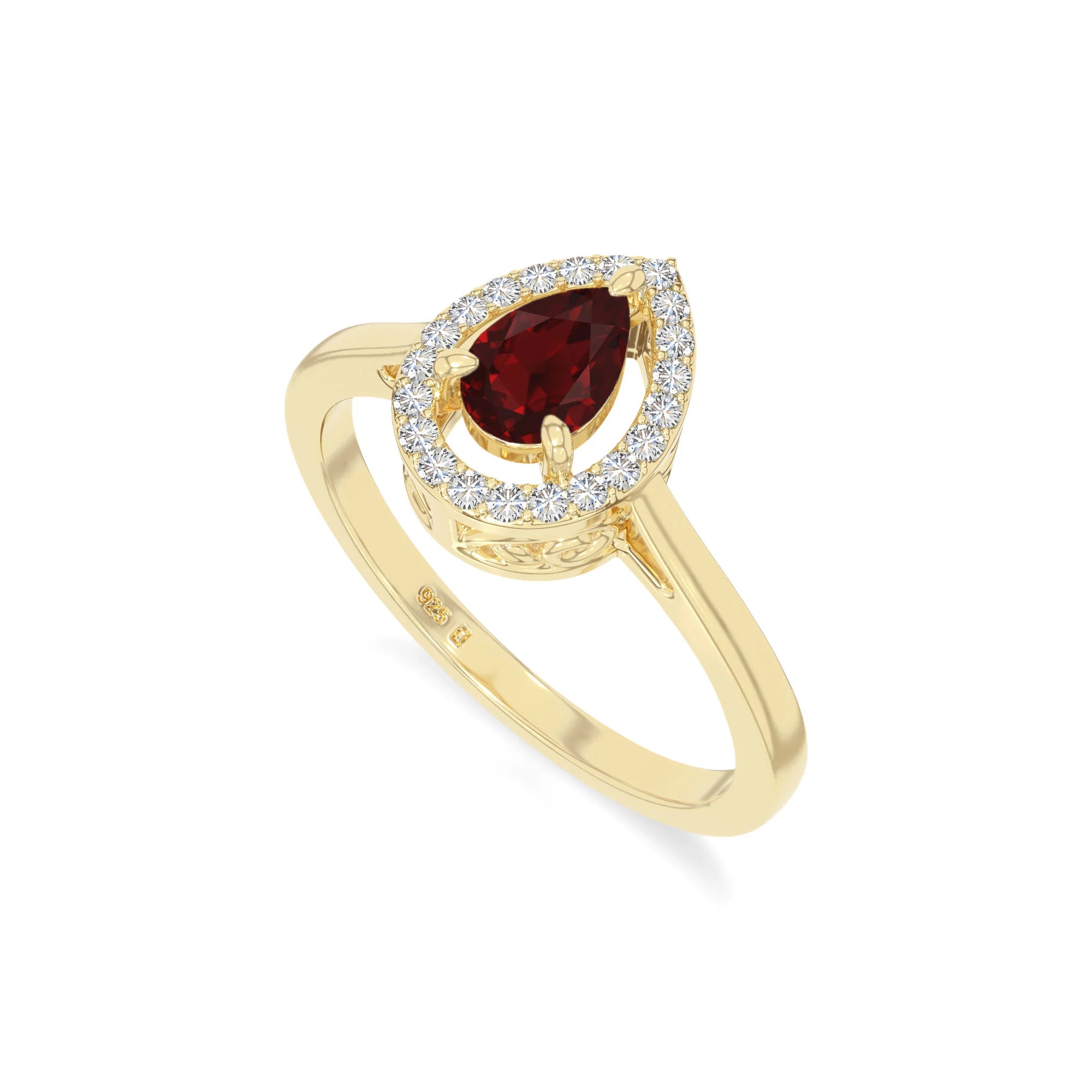 natural garnet solitaire halo engagement rings in yellow gold vermeil