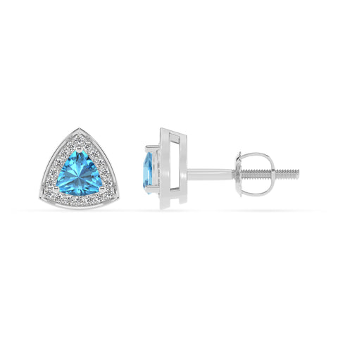 natural swiss blue topaz trillion stud earrings with moissanite 