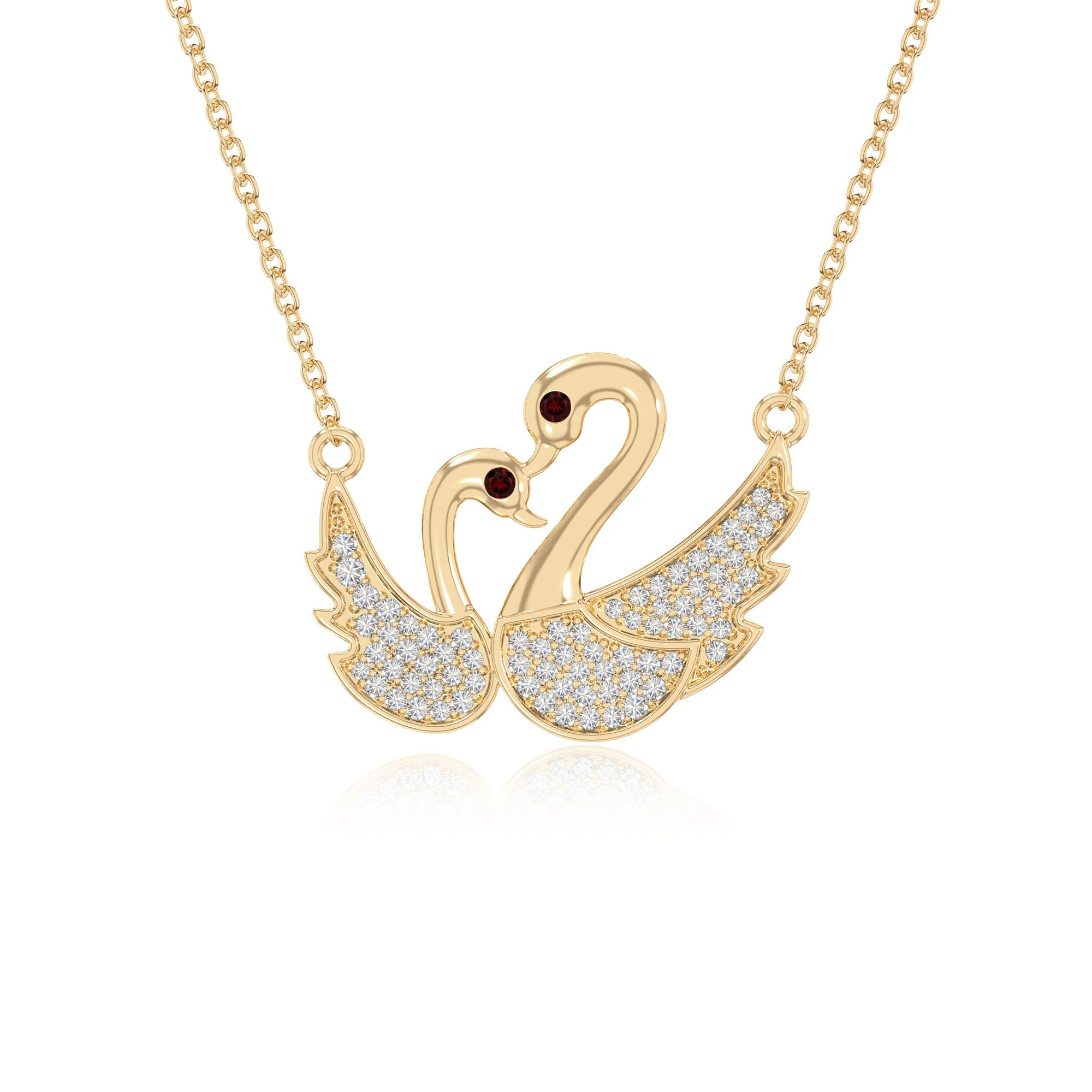 natural garnet mother child swan necklaces in yellow gold vermeil 