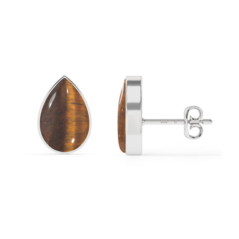 natural tiger eye pear shape stud earrings