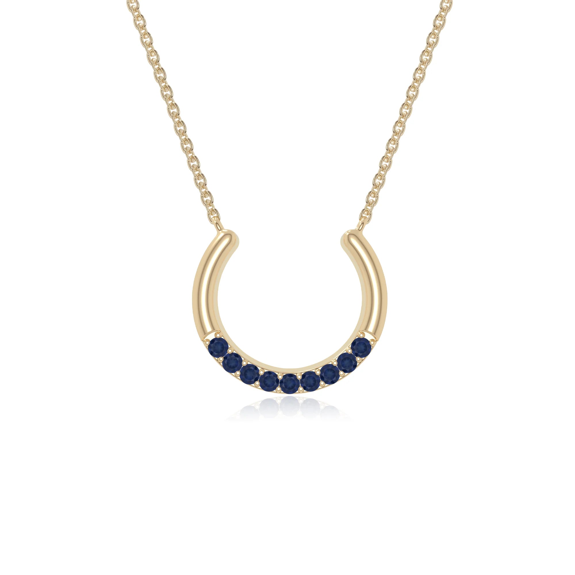 natural blue-sapphire horse shoe necklaces in yellow gold vermeil 