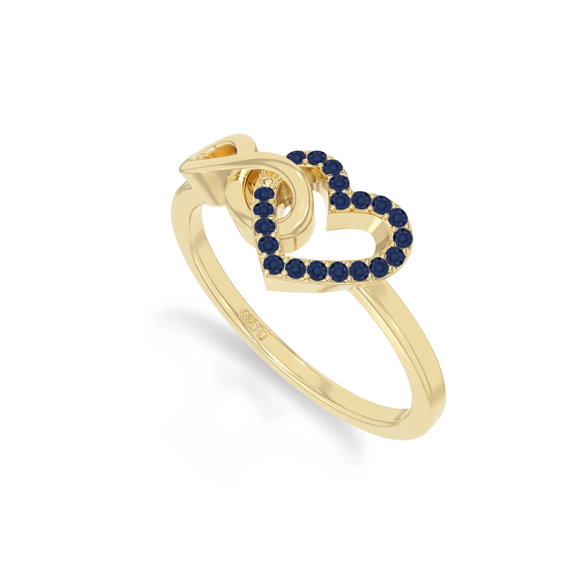 natural blue sapphire infinity heart promise rings in yellow gold vermeil