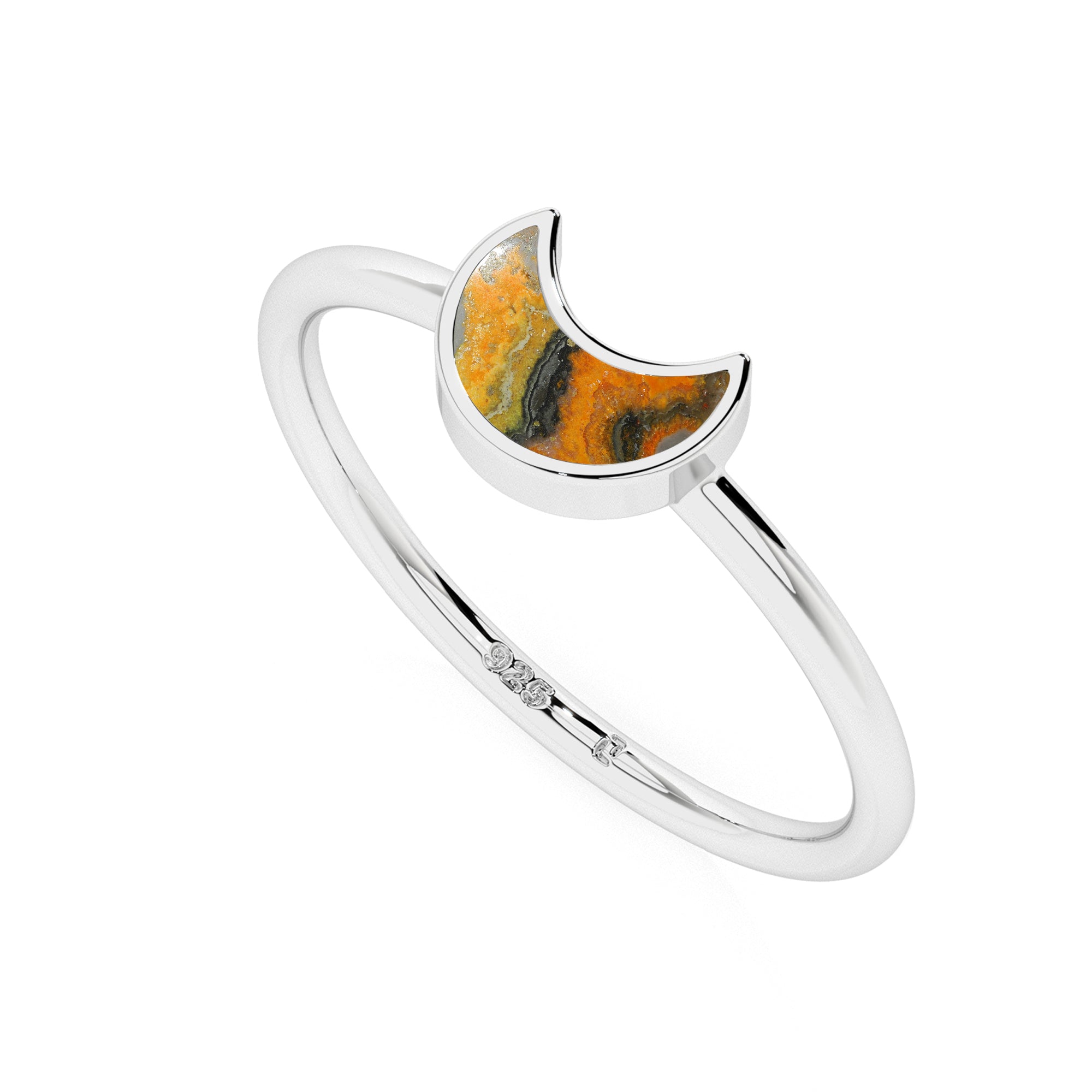 bumble bee moon shape stackable bezel-set ring