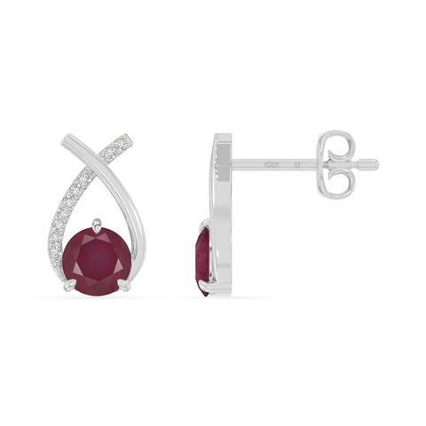 natural ruby fishtail stud earrings in sterling silver 