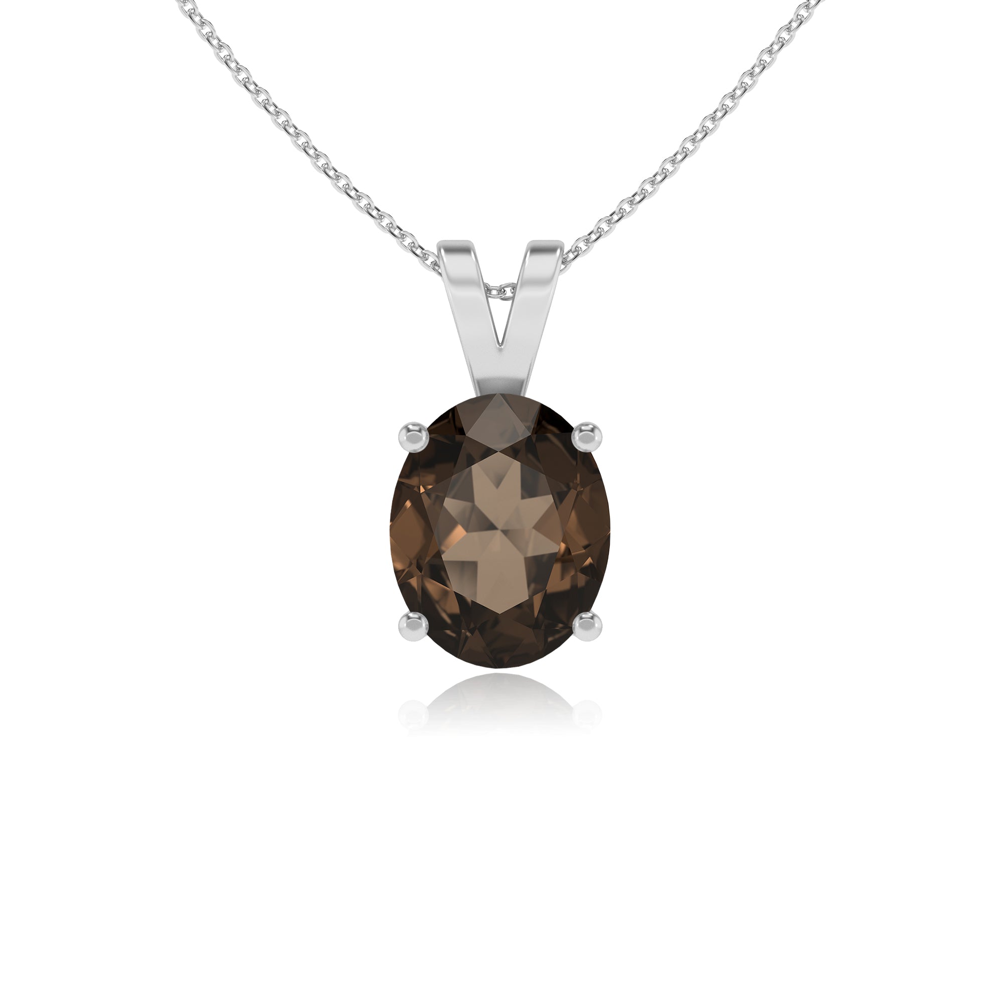 natural smoky quartz oval shape solitaire v-bale pendant necklace