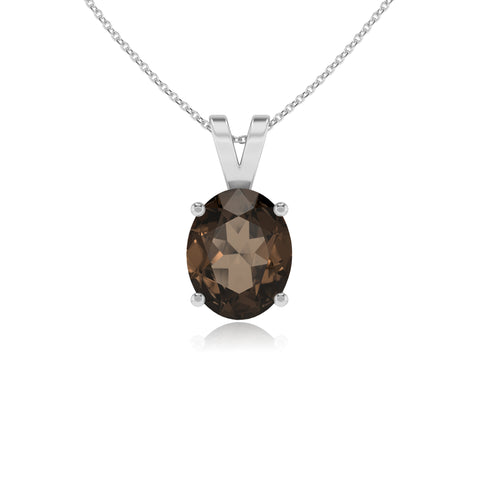 natural smoky quartz oval shape solitaire v-bale pendant necklace