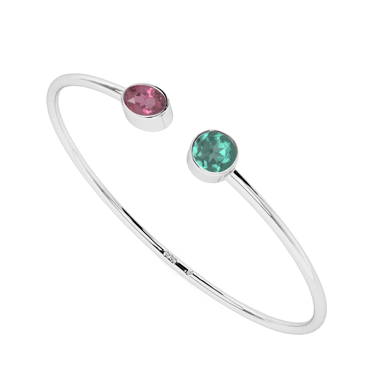 natural pink-tourmaline-green-tourmaline round-oval shape 2-stone twister bracelet