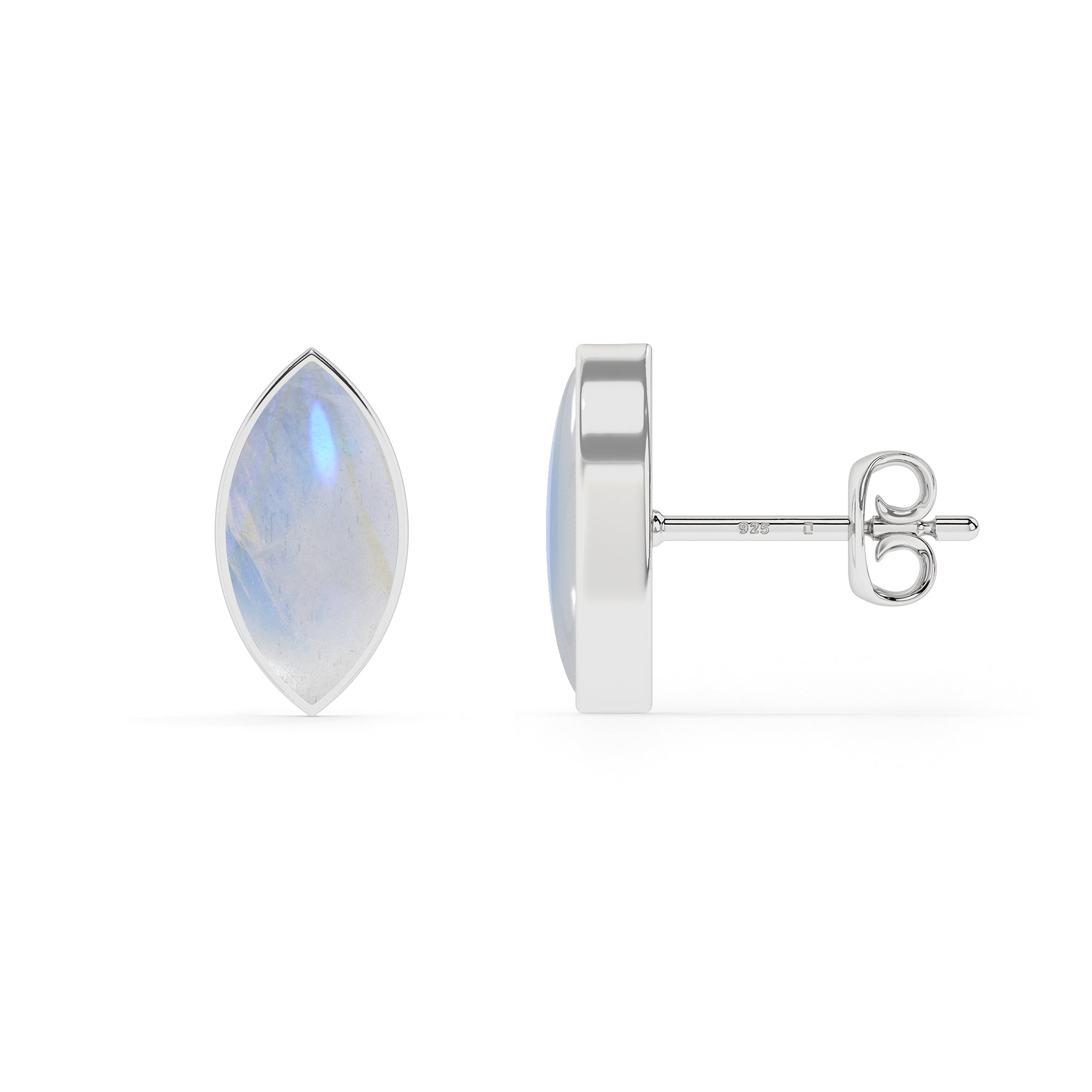 natural rainbow moonstone marquise shape stud earrings