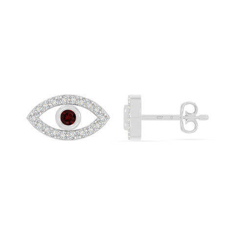 natural garnet evil eye stud earrings in sterling silver 
