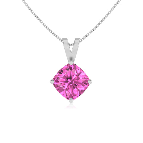 lab grown pink sapphire cushion shape solitaire v-bale pendant necklace