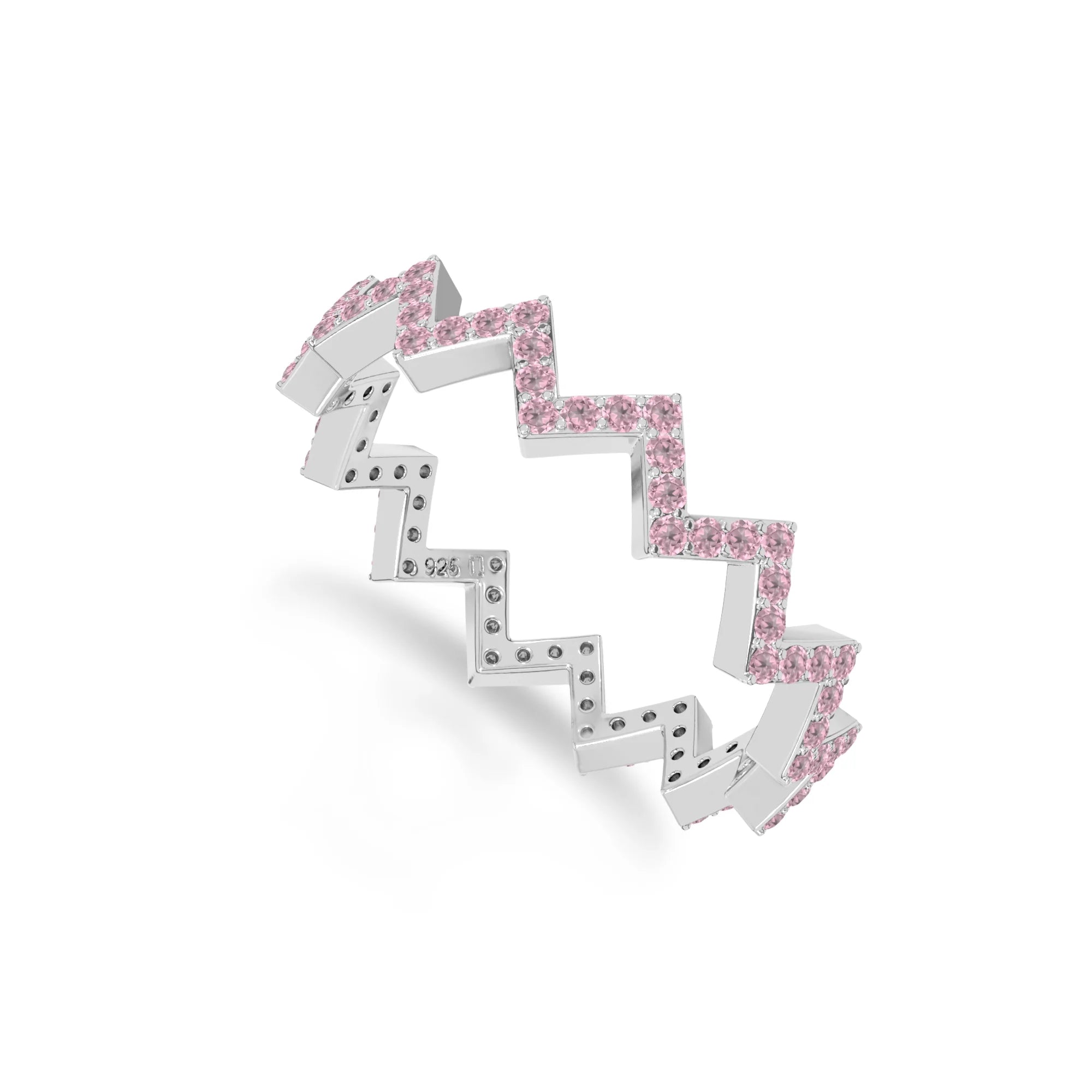 natural pink tourmaline zig-zag wedding band rings in sterling silver 