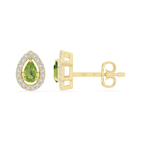 natural peridot halo stud earrings in yellow gold vermeil 