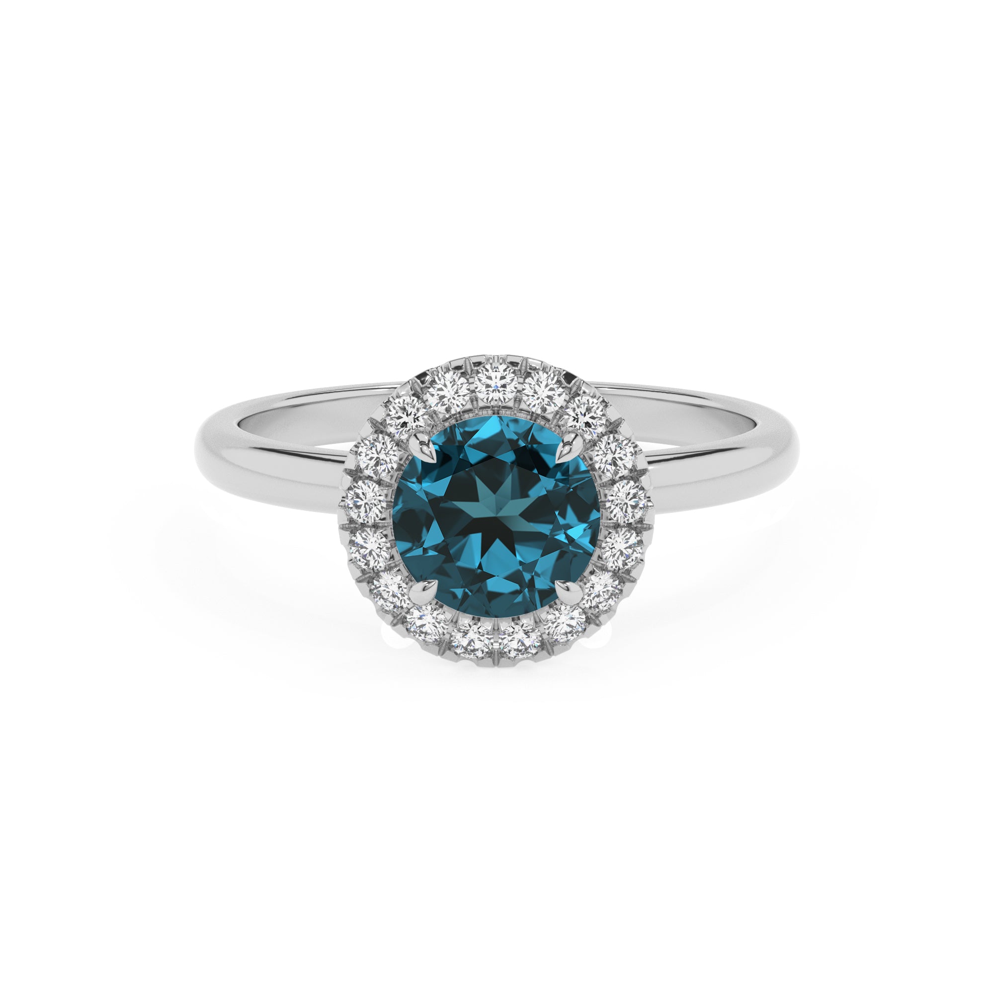 natural london blue topaz round halo solitaire engagement ring