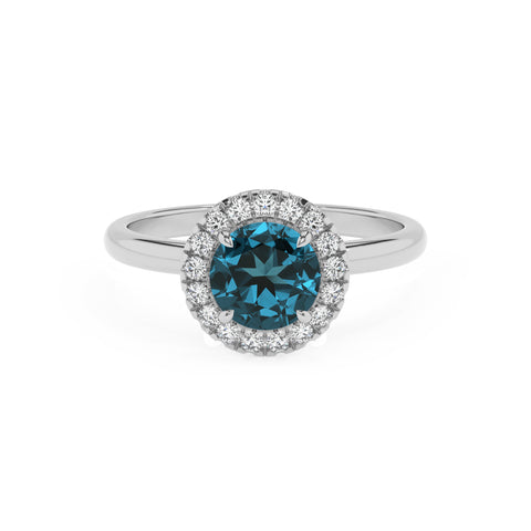 natural london blue topaz round halo solitaire engagement ring