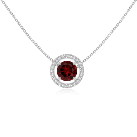 natural garnet solitaire halo necklaces in sterling silver 