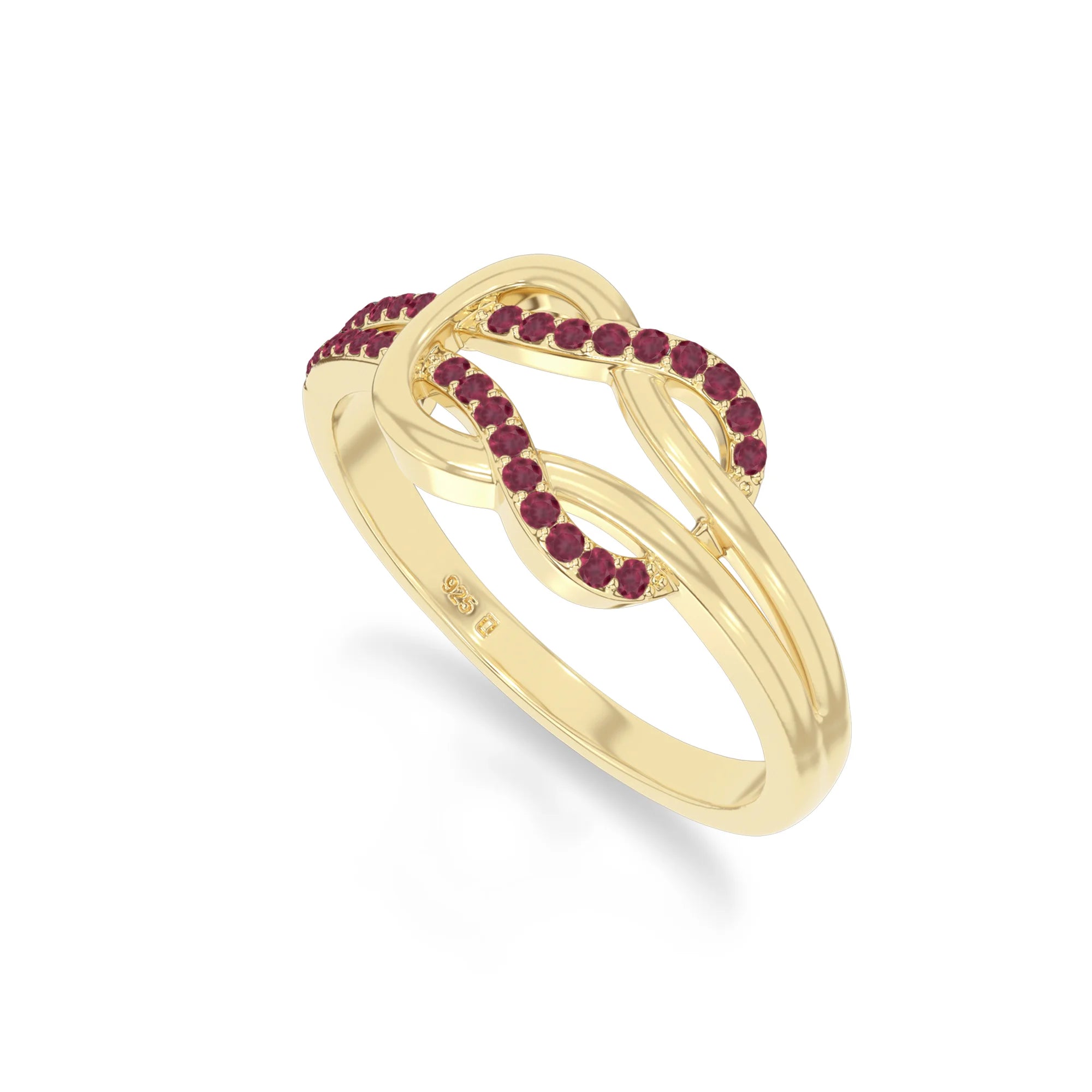 natural ruby infinity knot promise rings in yellow gold vermeil