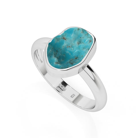 turquoise rough shape stackable bezel-set ring