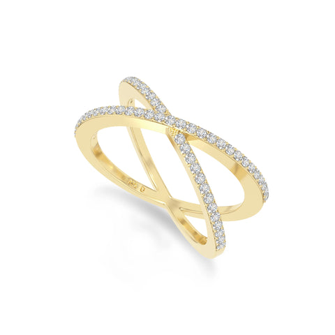 natural moissanite criss cross band rings in yellow gold vermeil