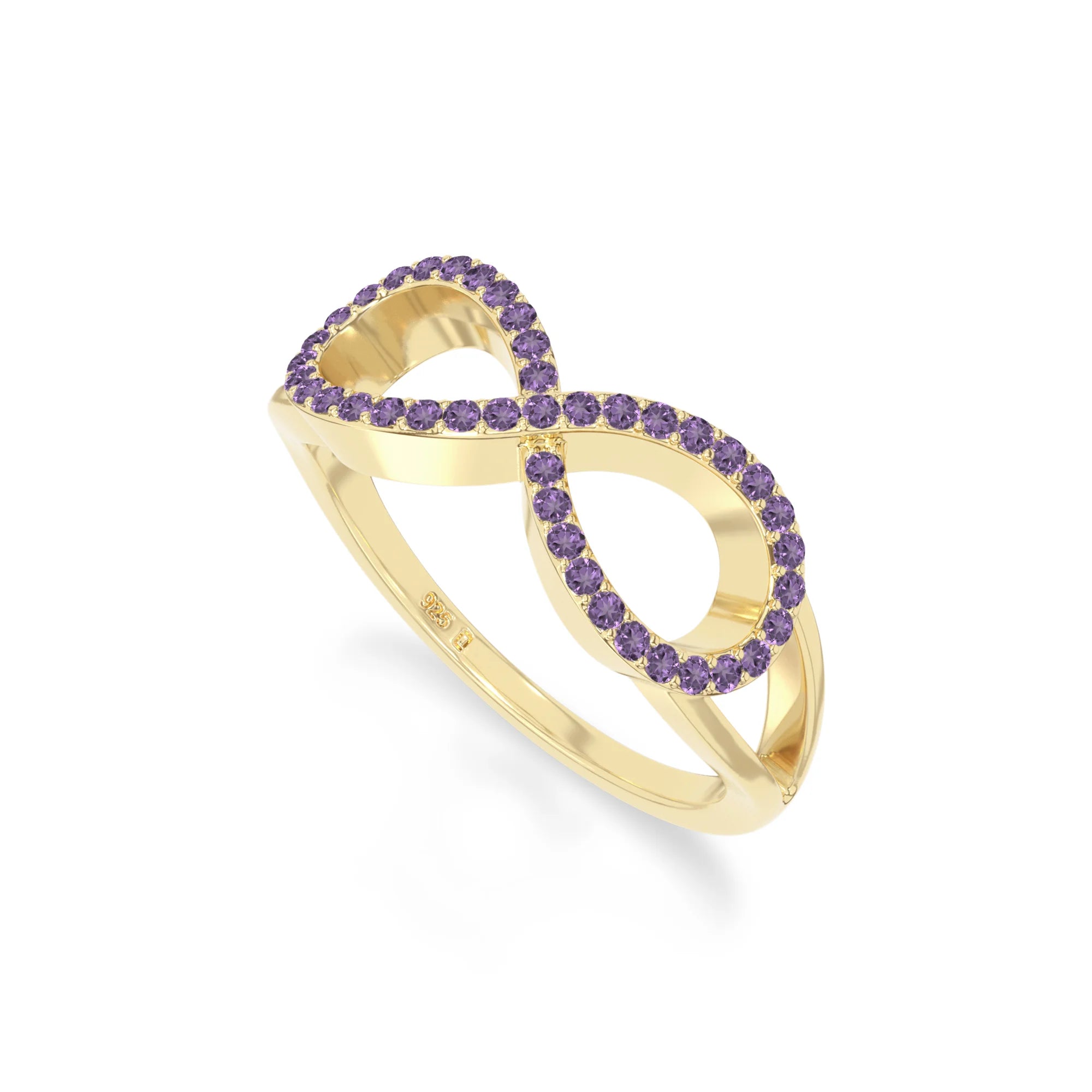 natural amethyst infinity promise rings in yellow gold vermeil