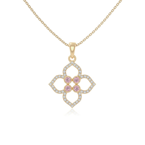 natural pink-tourmaline 4 petal flower necklaces in yellow gold vermeil 