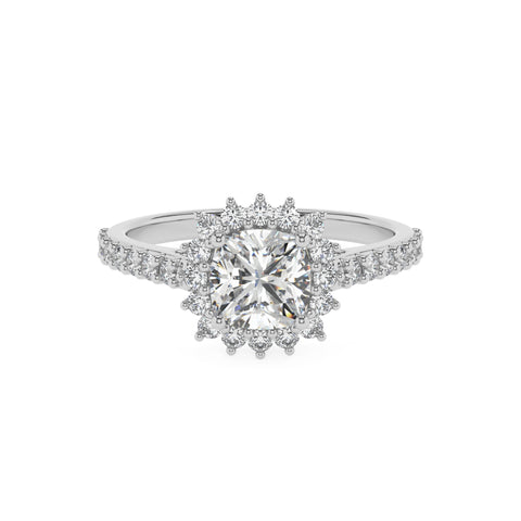 lab-grown moissanite cushion half eterity halo solitaire engagement ring