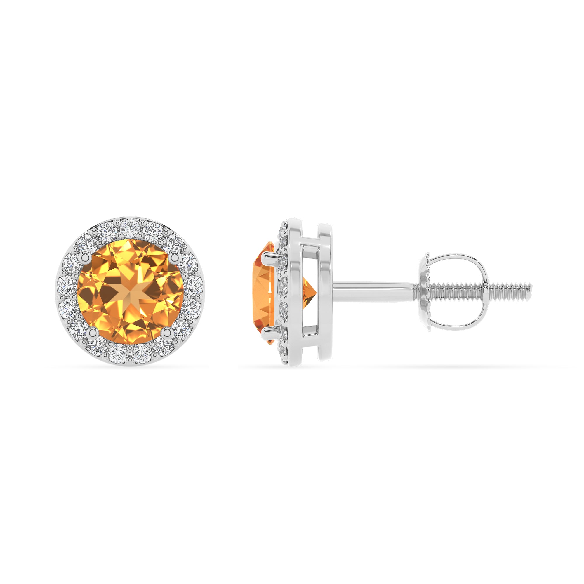 lab grown citrine round stud earrings with moissanite 