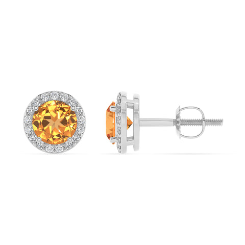 lab grown citrine round stud earrings with moissanite 