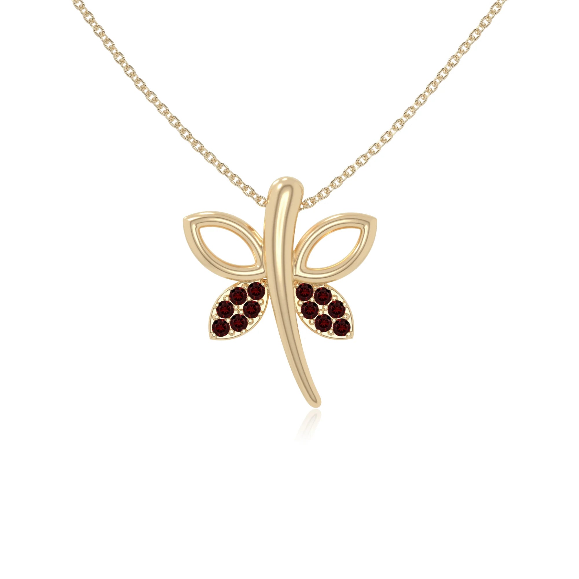 natural garnet dragonfly necklaces in yellow gold vermeil 