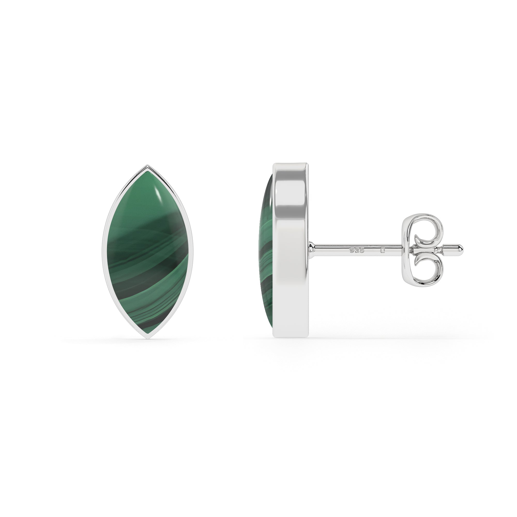 natural malachite marquise shape stud earrings