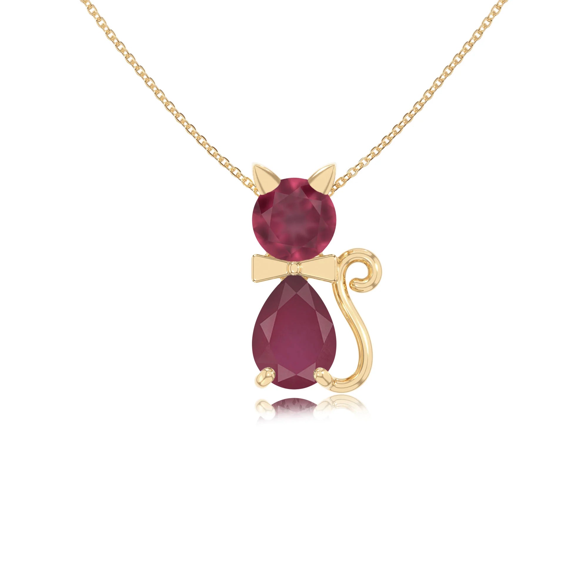 natural ruby cat necklaces in yellow gold vermeil 
