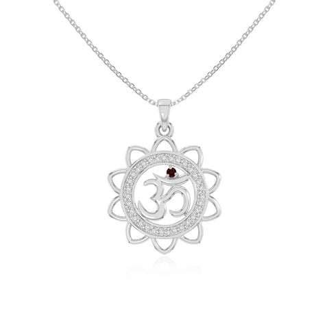 natural garnet om symbol necklaces in sterling silver 