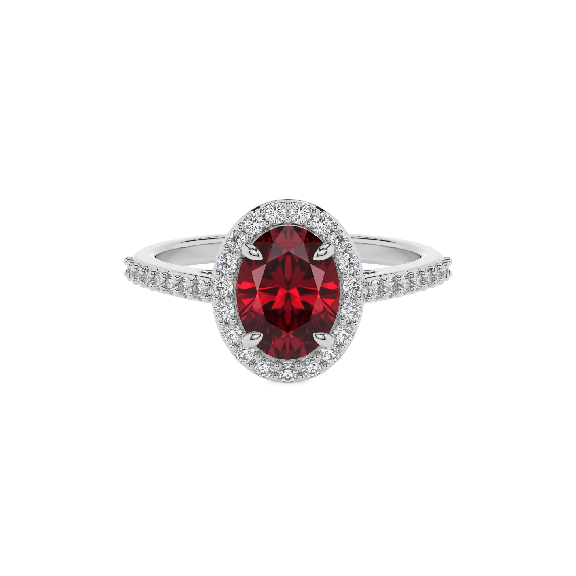 lab-grown ruby oval half eterity halo solitaire engagement ring