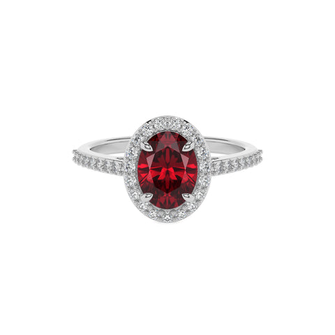 lab-grown ruby oval half eterity halo solitaire engagement ring