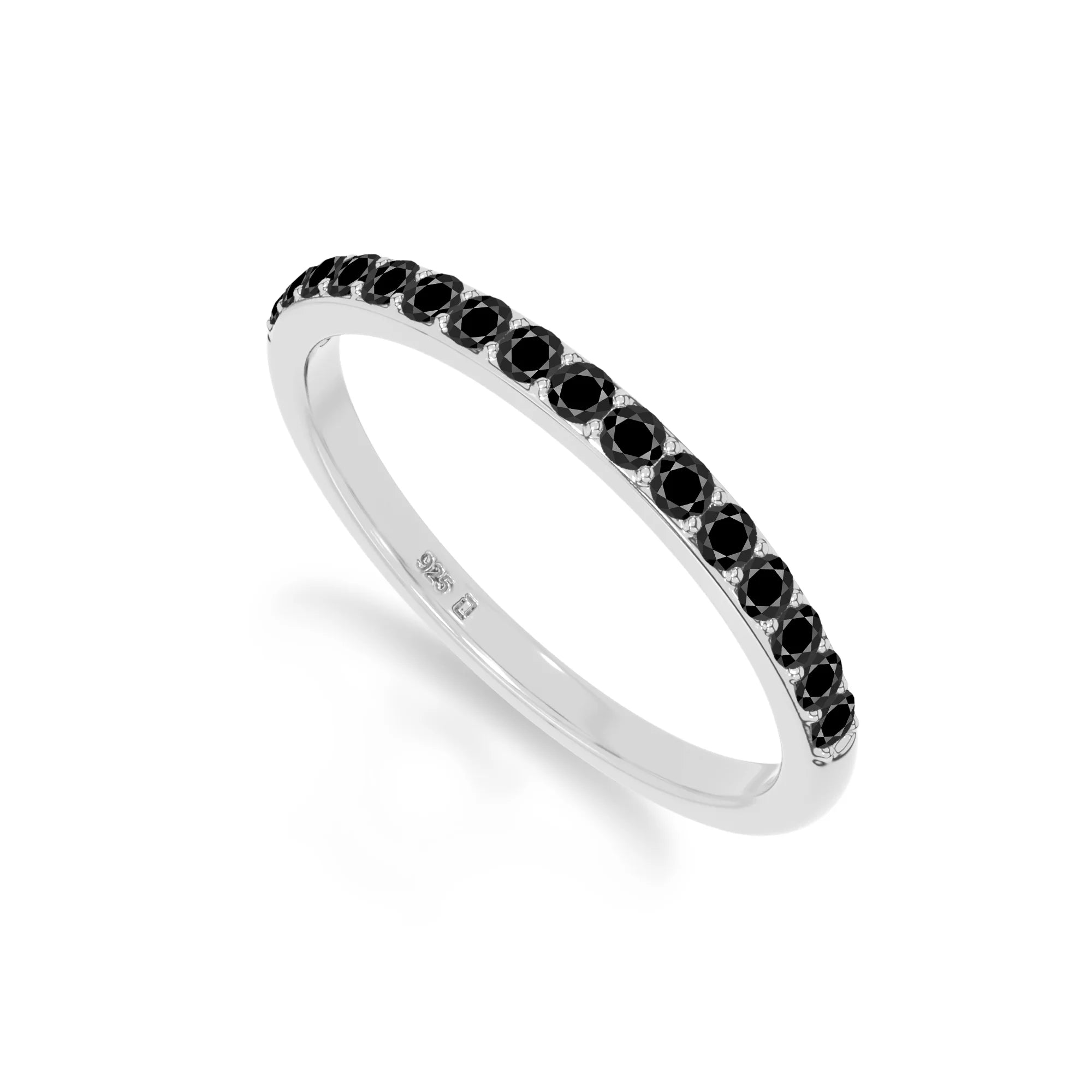 natural black onyx half eternity band rings in sterling silver 