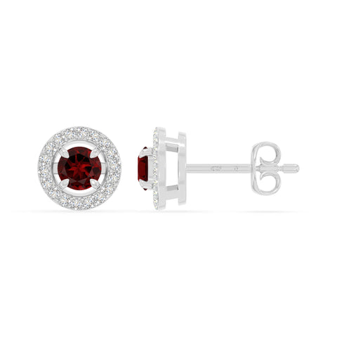 natural garnet halo stud earrings in sterling silver 