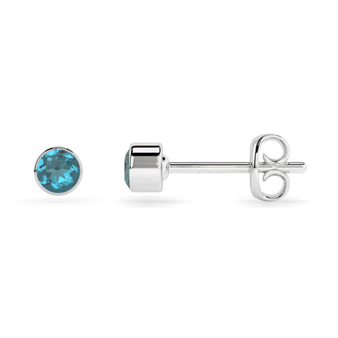 natural london blue topaz round shape stud earrings