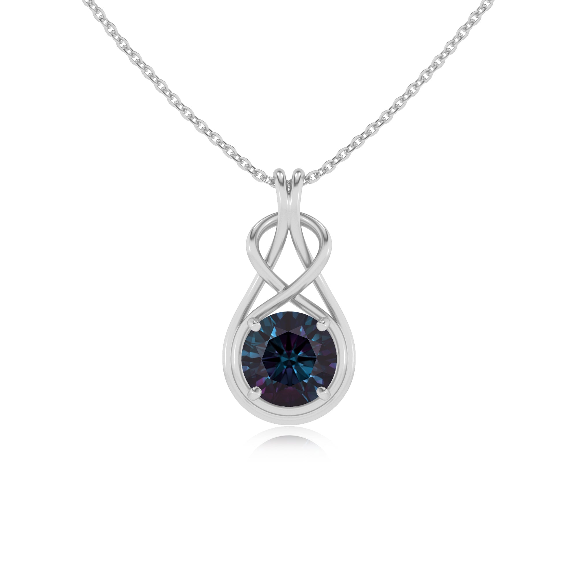 lab grown alexandrite round shape solitaire infinity knot pendant necklace