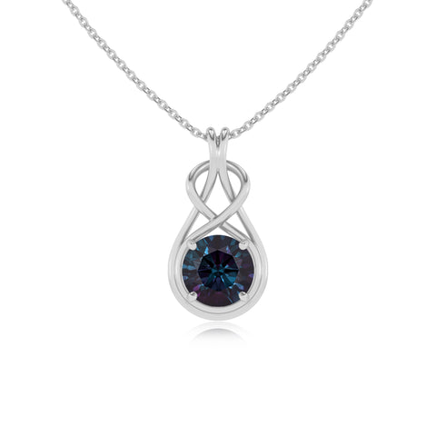 lab grown alexandrite round shape solitaire infinity knot pendant necklace