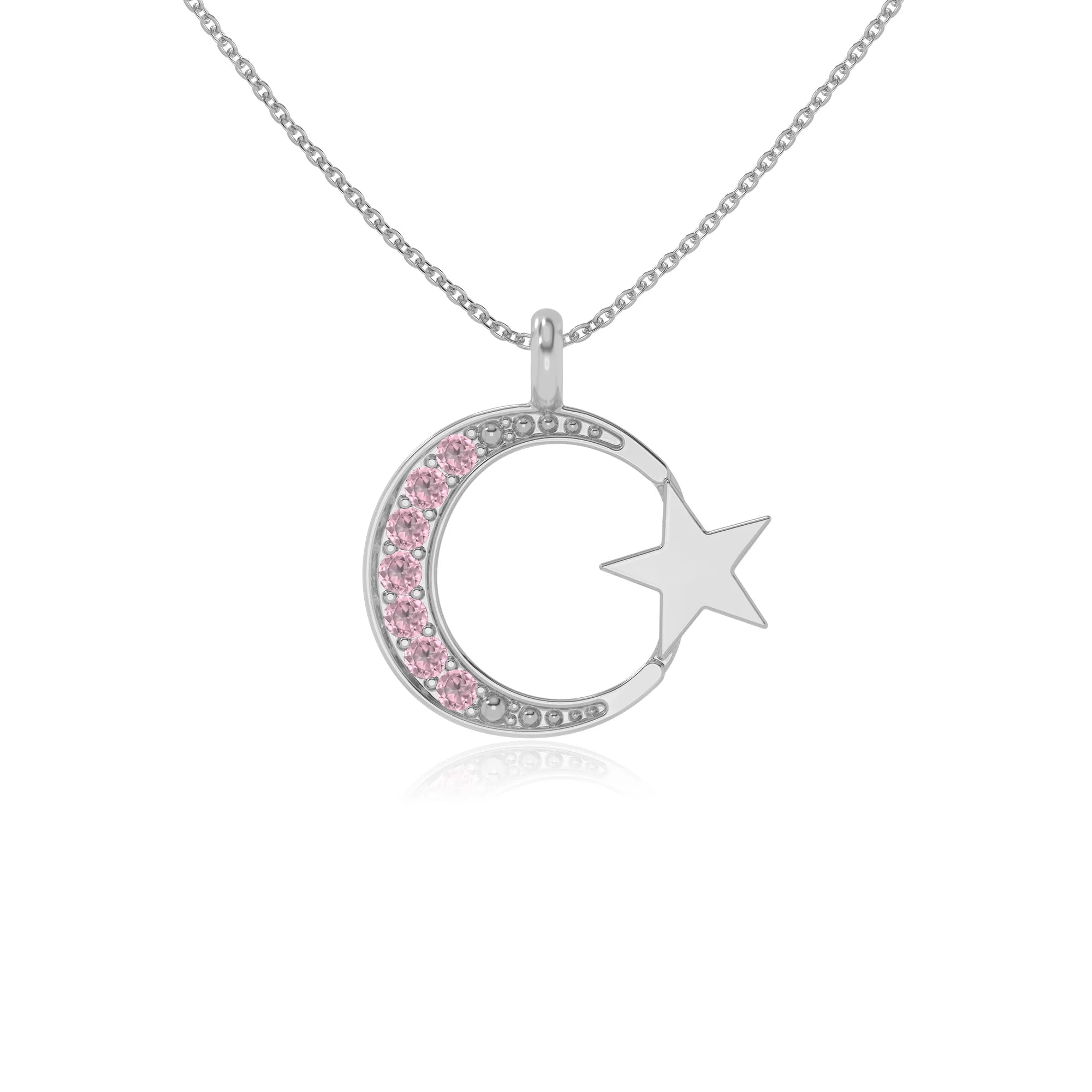 natural pink-tourmaline moon & star necklaces in sterling silver 