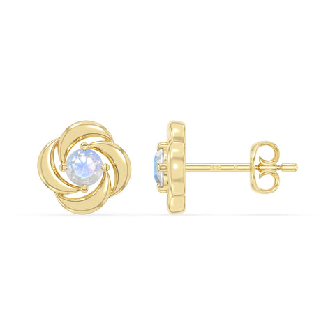natural rainbow-moonstone flower stud earrings in yellow gold vermeil 