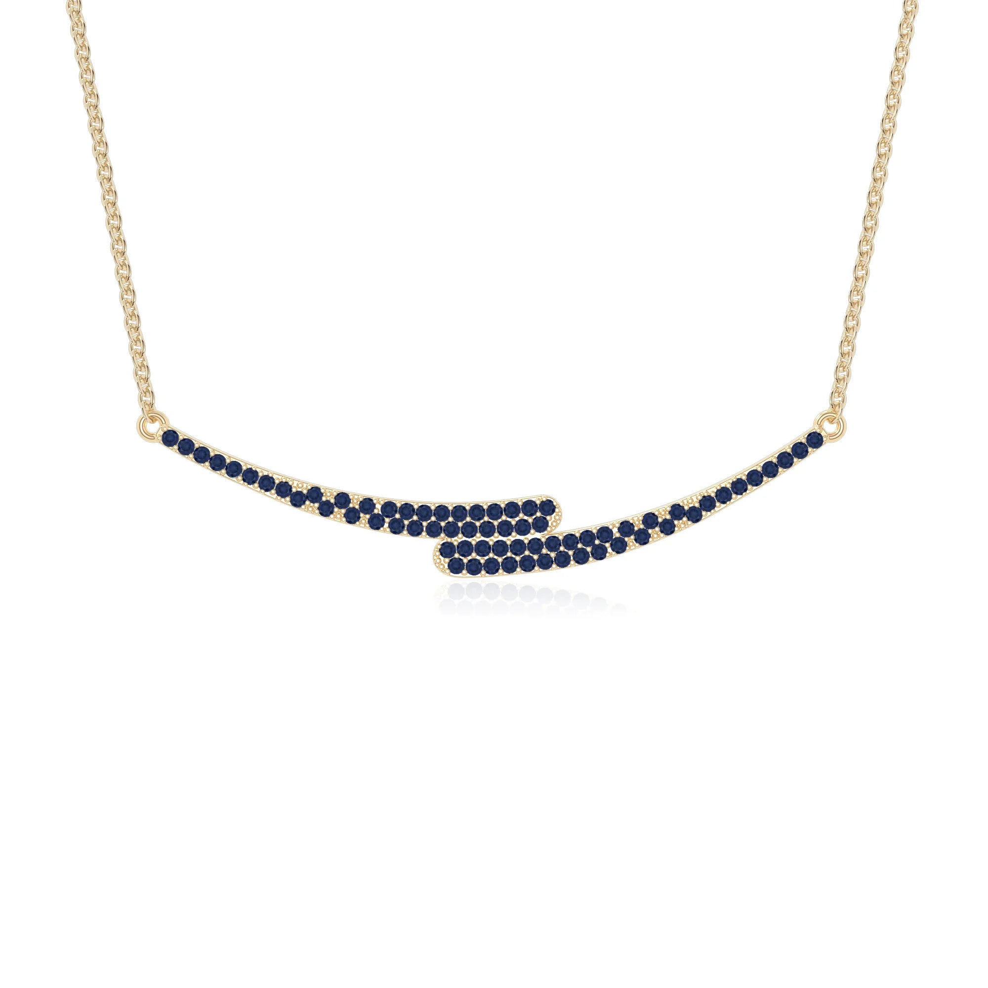 natural blue-sapphire bypass curved bar necklaces in yellow gold vermeil 