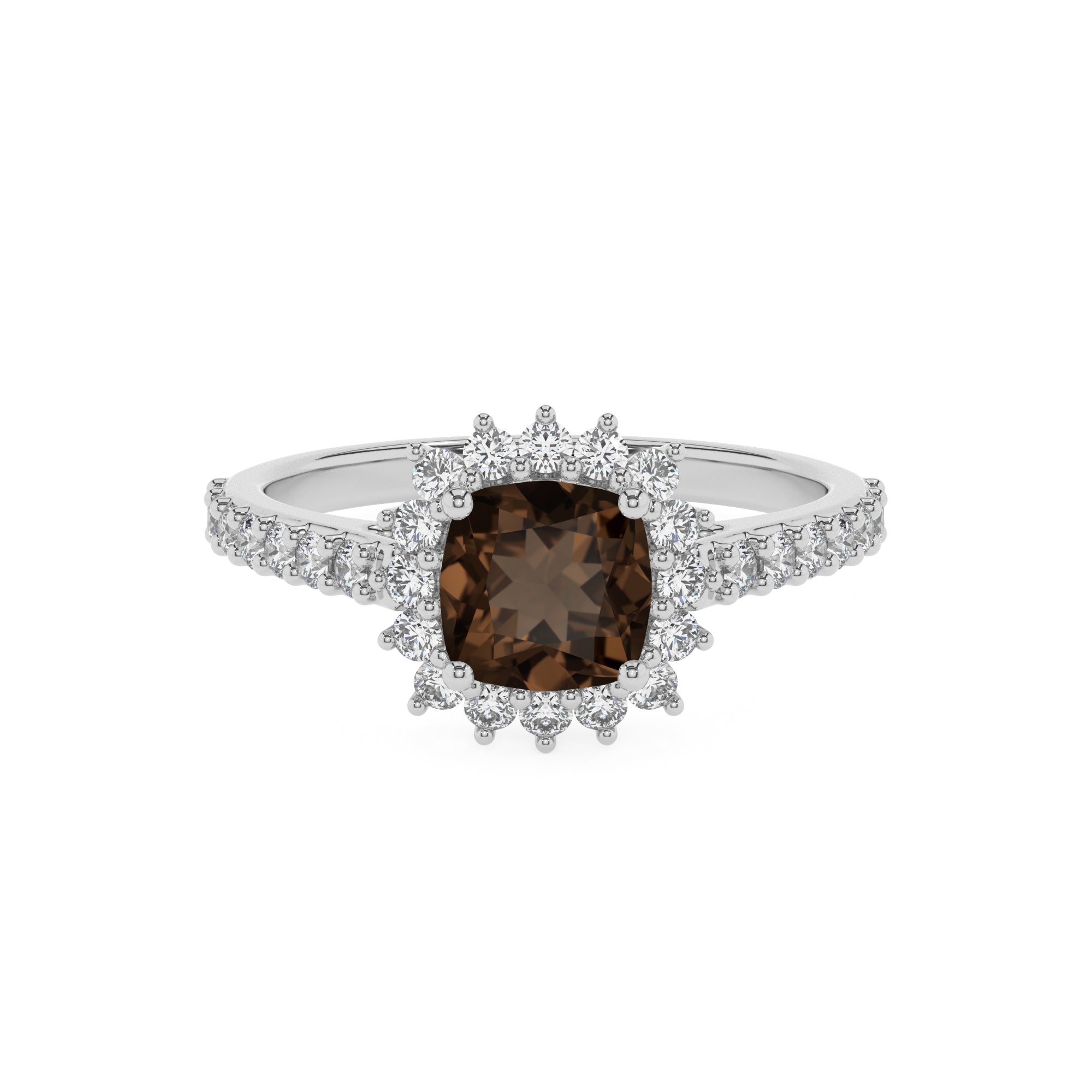 natural smoky-quartz cushion half eterity halo solitaire engagement ring