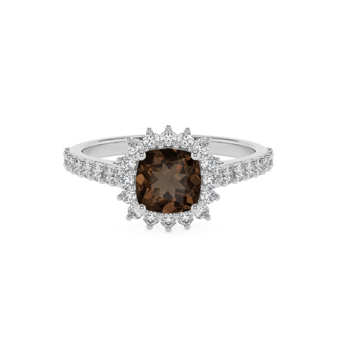 natural smoky-quartz cushion half eterity halo solitaire engagement ring