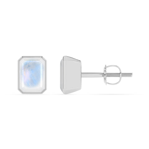 natural rainbow moonstone emerald cut stud earrings 